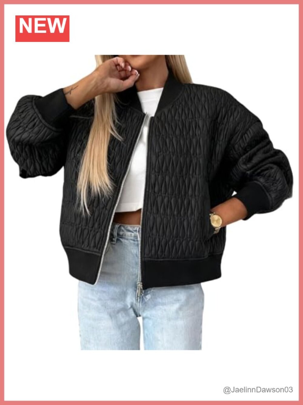 Quilted Bomber Jacket Women's Zip Up Cropped Fall Outerwear with Pockets